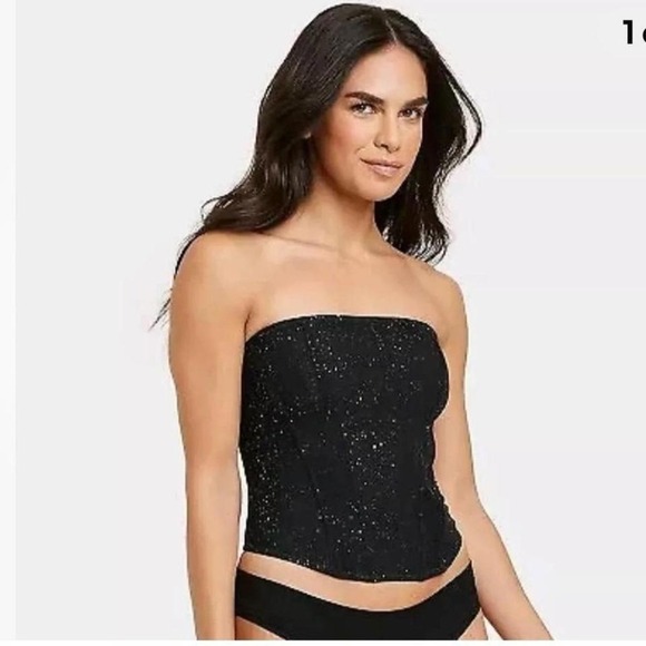 Corset Black w/ Silver glitter By Auden Intimates sexy whimsy goth grunge top - Picture 3 of 8